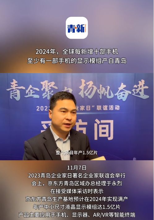 京东方物联网移动显示端口器件生产基地预计2024年满产：年产中小尺寸液晶显示模组1.5亿片