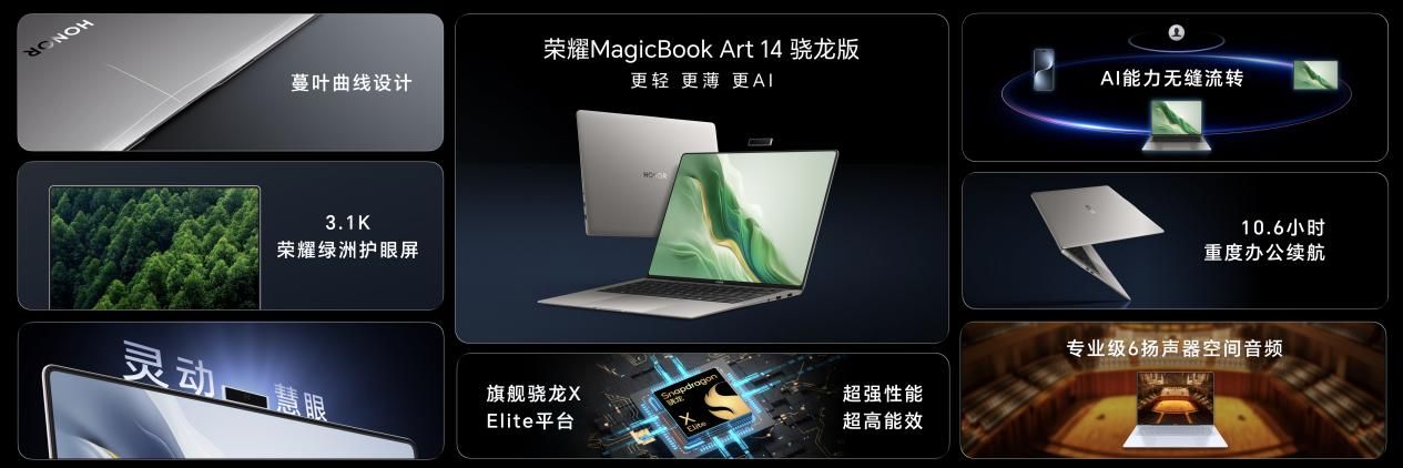 荣耀MagicBook Art 14骁龙版国内发布：AI赋能性能续航，首销限时尊享价8299元