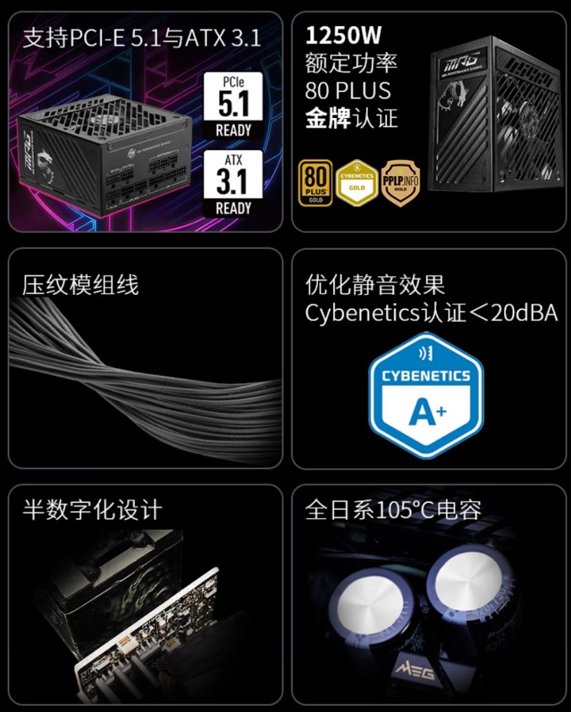 微星1250W/1000W电源首发享百元优惠 RTX 50/AMD 9000系显卡必备